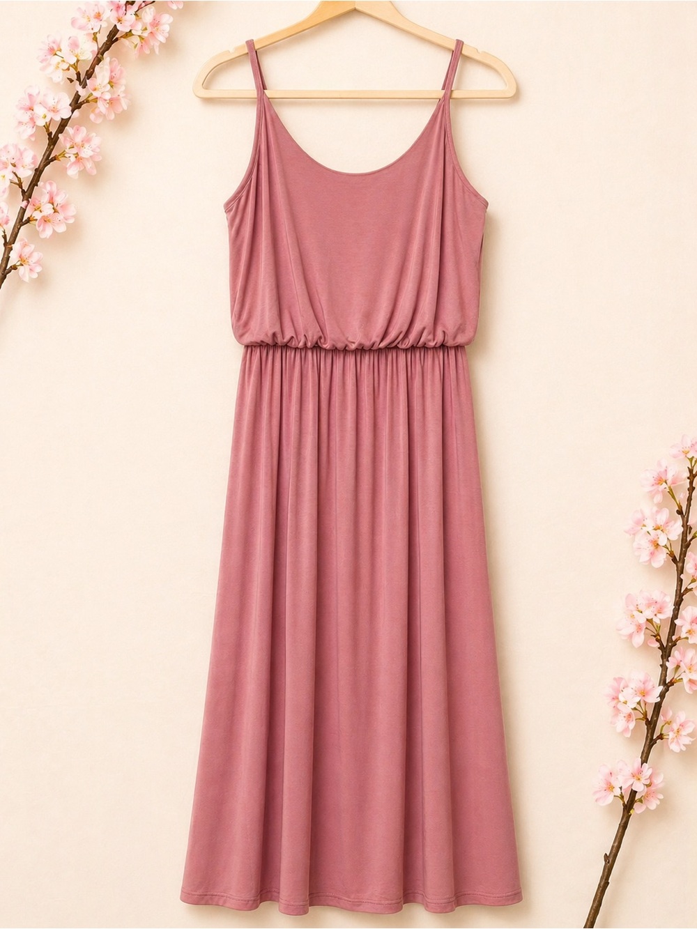 Olivia Rae Mauve Pink Midi Dress Sleeveless Elastic Waist Flowy Casual Size M